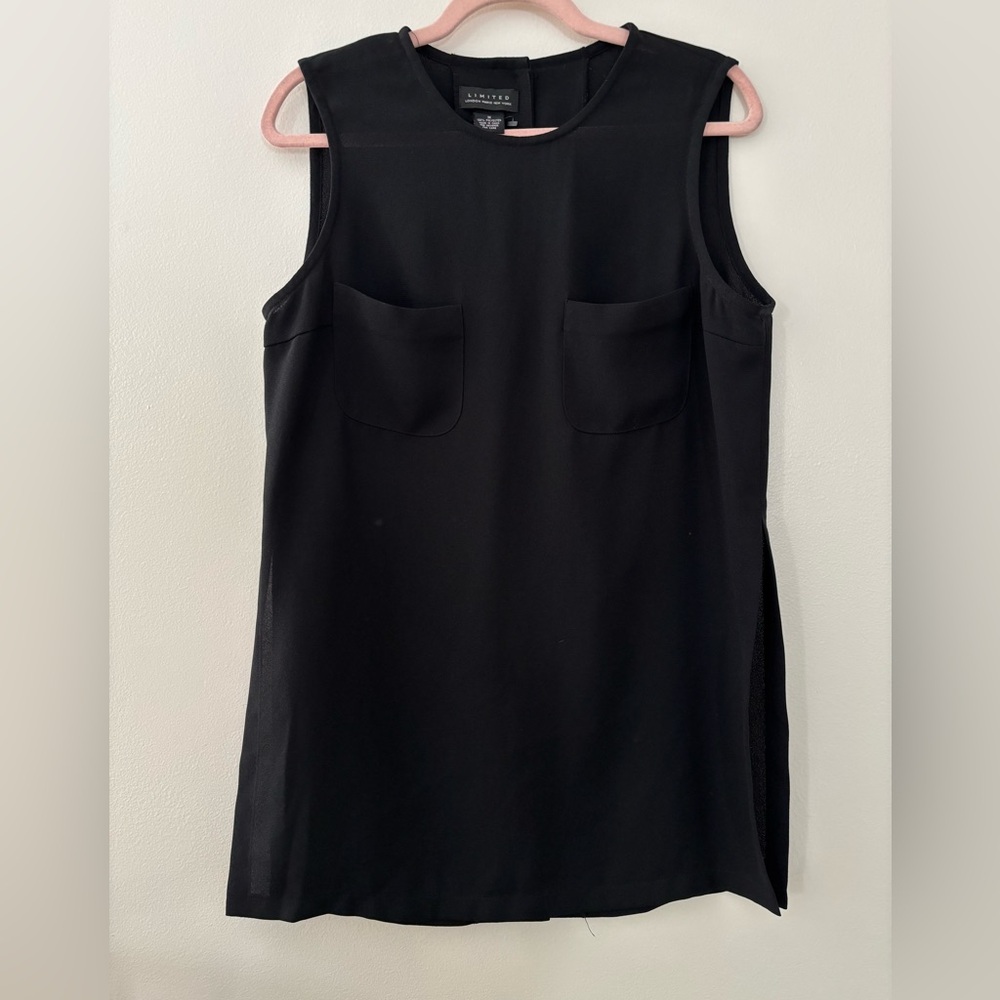 Vintage Limited 90s Chic Black Sheer-ish Sleeveless Top Medium Button-Back